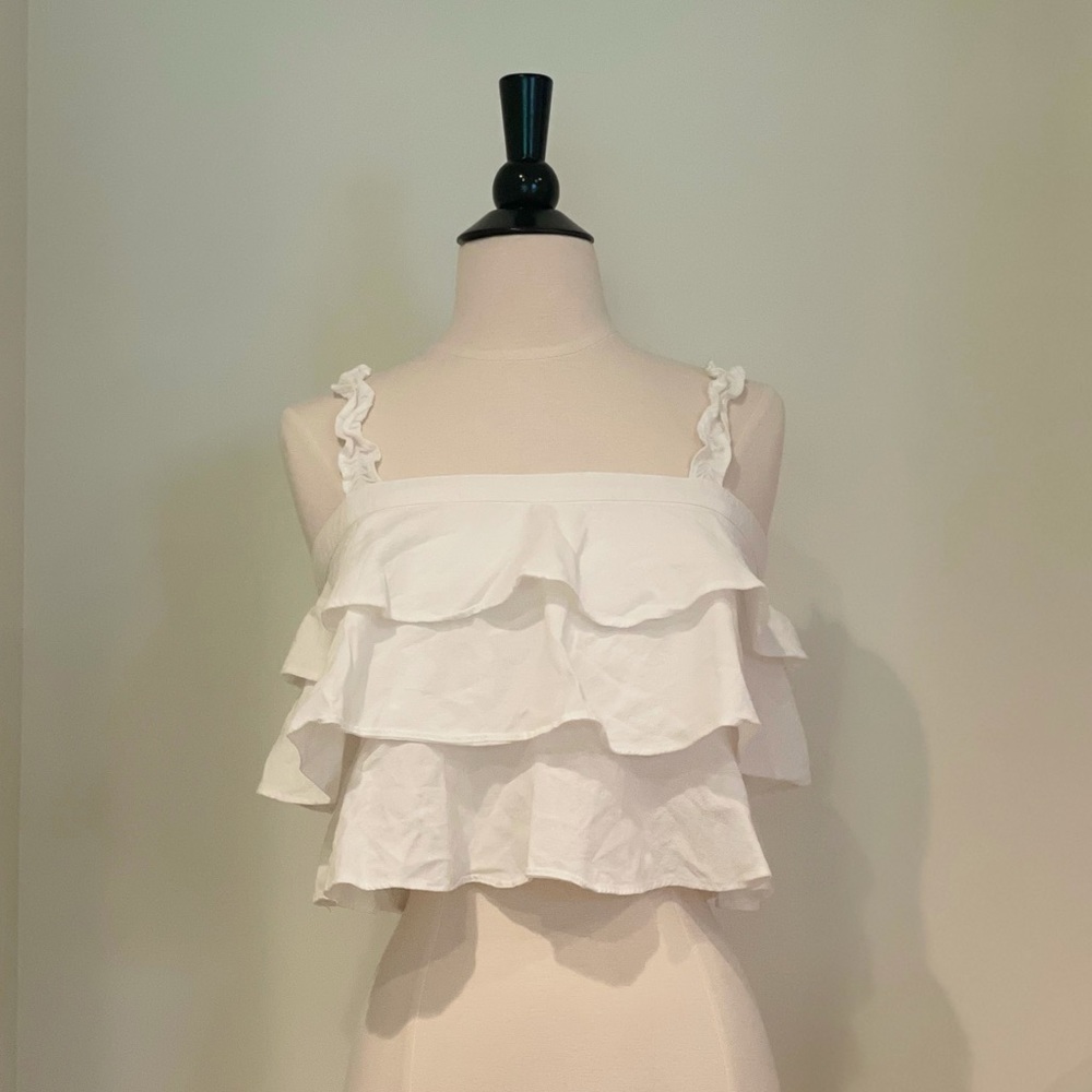 Forever 21 White Ruffled Tank Top